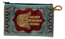 Turkish Carpet Hamsa Design Zipper Clutch Purse Kilim Bag Ethnic Tapestry Wallet