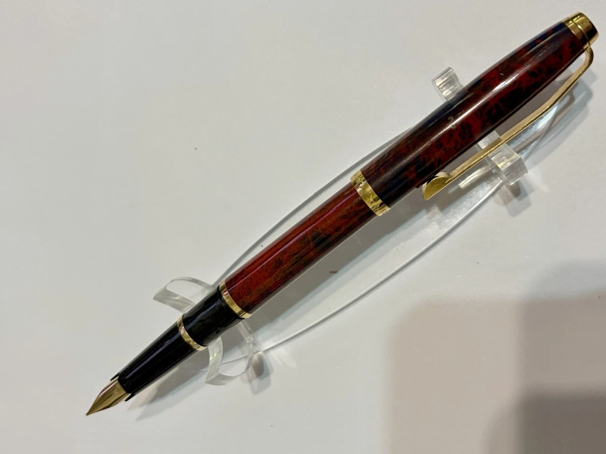 Vintage James Blackmore Marbled Red Fountain Pen - Gold Trim - 14K Nib - RARE!
