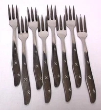 Vintage Mar-Crest Atomic Starburst Stainless Seafood Forks Group of 8