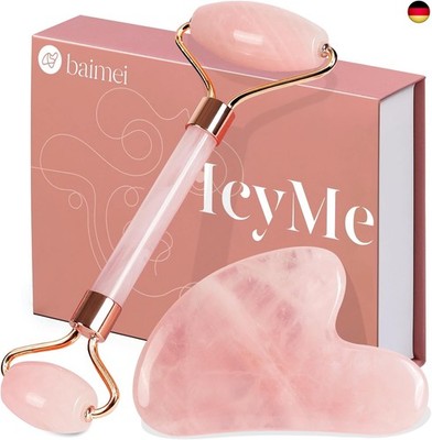 BAIMEI Gua Sha Stone and Face Roller Rose Quartz, Guasha Set Beauty Massager,
