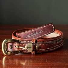 38 Eddie Bauer Vintage Leather Canvas Ranger Western Rodeo Belt Brass Buckle