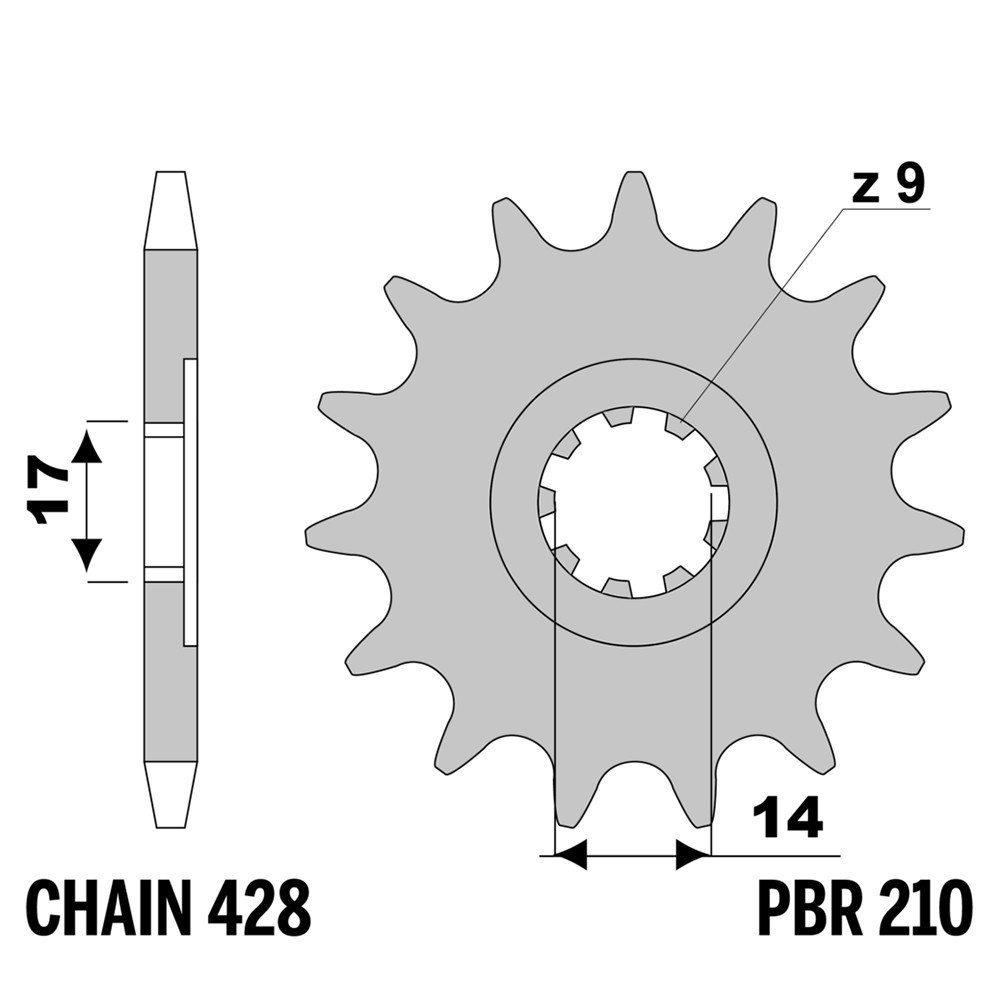 Pignon avant PBR 13 dents pas 428 pour entretien Cagiva Super City 50
