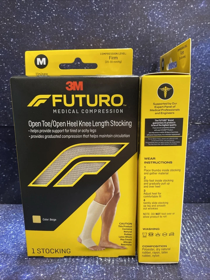 2 X Medias de compresión Futuro abiertas punta/talón hasta la rodilla unisex M beige FIRMES Foto 2 de 4