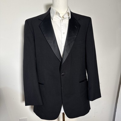 AFTER SIX :  Retro 70's Wide Peak Lapel Black Tuxedo Blazer, 41 Long One Button