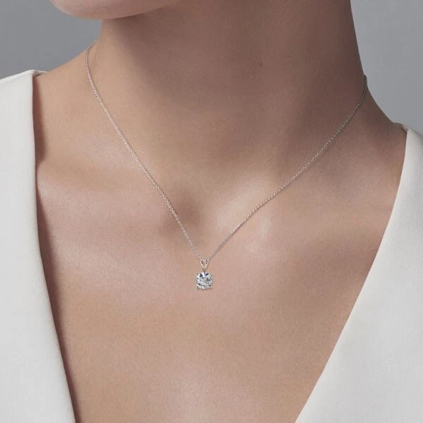 GIA 2Ct Round Moissanite Diamond Solitaire Pendant Necklace in 14k White Gold - Image 2 of 3