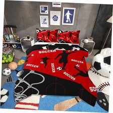 American Soccer Bedding Set for Kids Boys Teens - Red and Black Full Soccer 2
