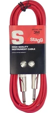Stagg SGC3DL CRD RED 10' Professional Guitar Cable W/Noise Free Metal Connectors