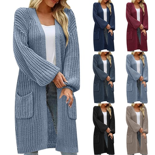 Women's Knitted Sweater Cardigan Plus Size Long Sleeve Loose Pockets Casual Coat
