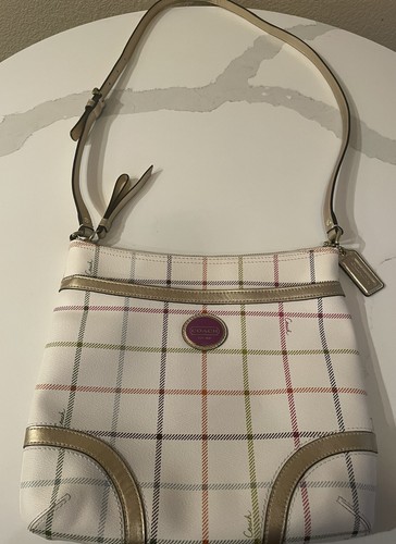 COACH Peyton Tattersall LG leather plaid crossbody