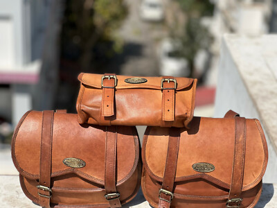 Leather Motorcycle Saddle Bags Leather Side Pouch Panniers # Best Bags Combo
