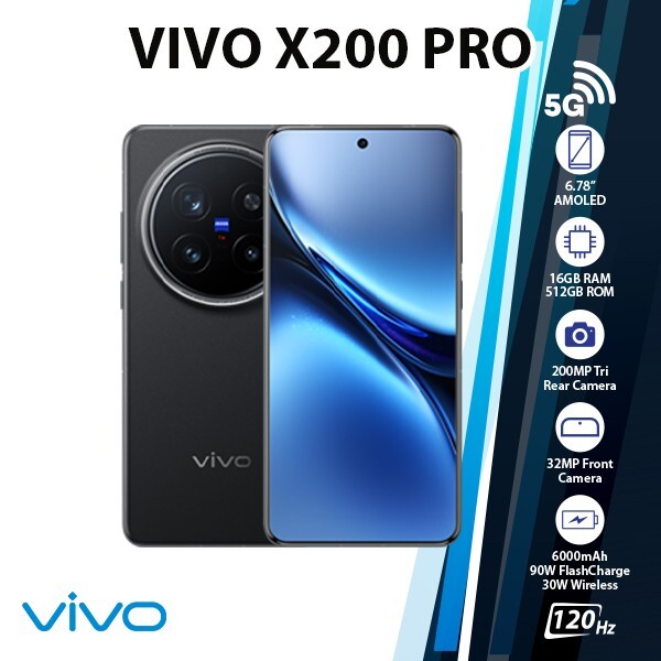 VIVO X200 Pro 5G Android Cell Phone (Black/16GB+512GB/Dual