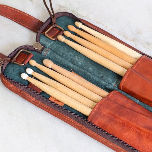 Drum Stick Bag Genuine Leather Drumstick Case Gift for Drummer Sticks Holder NEW - 第 1/9 張圖片