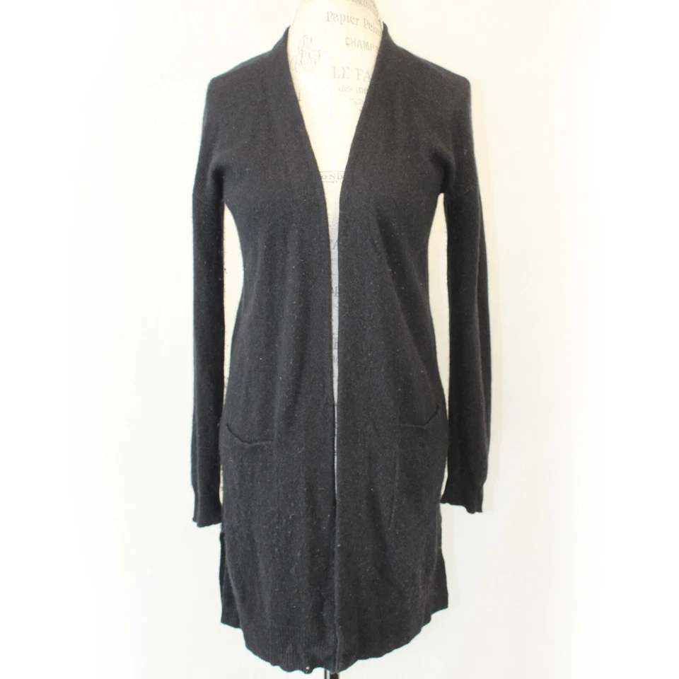 Cardigã Nordstrom halogênio lã/cashmere macio quente aberto frontal preto espanador XS - Imagem 2 de 4