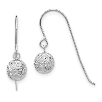 14K White Gold 6mm Diamond-cut Ball Drop and Dangle Earrings for Women L-18mm