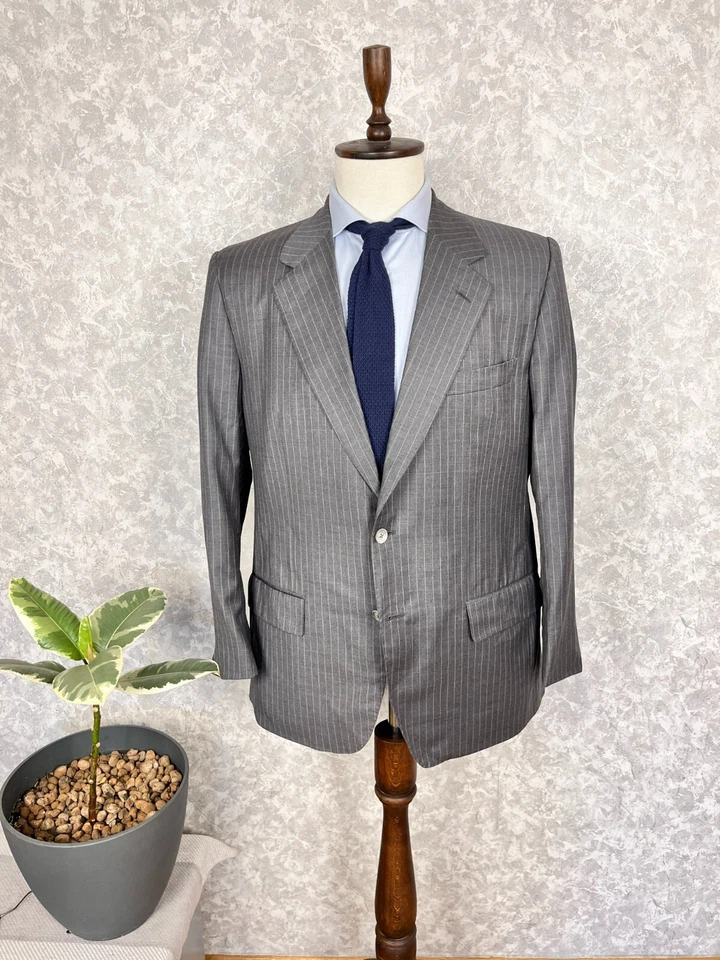 Traje formal de 2 piezas de lana a rayas italiana a mano D'Avenza 44 EU 54 W35 L30 Foto 2 de 4
