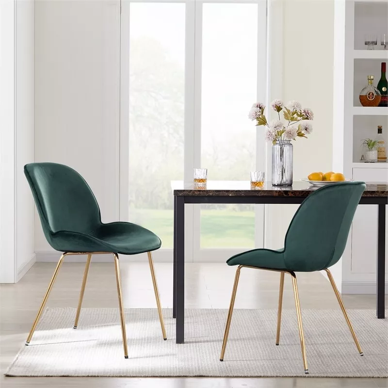Plata Import Velvet Beetle Side Dining Chair in Green and Gold