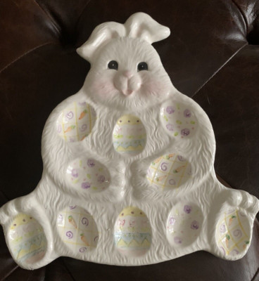Vintage Ceramic Easter Bunny Platter Deviled Egg Tray, Cutest Ever!