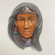 Vintage Native American Hand Painted Ceramic Wall Decor 3D
