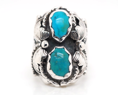 Native America Navajo 925 Sterling Silver Blue Turquoise Ring 25