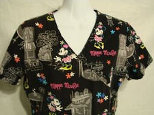 Women's Disney Minnie Mouse Scrub Top Size XS Black Short Sleeve