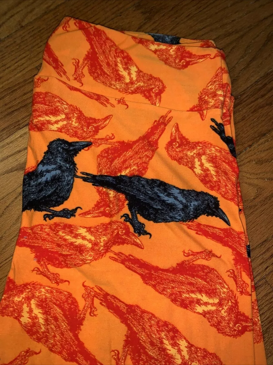 Retired Rare LULAROE Leggings Jeggings Pants BLACK CROW RAVEN Orange nwot  Sz TC