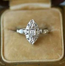 Art Deco Style Lab Created Diamond Filigree Anniversary 14K White Gold FN Ring