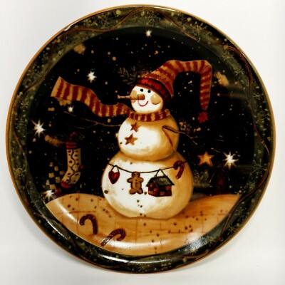 7'' Salad/Dessert Plate Folk Snowman Tiny Flakes by CERTIFIED INT CORP