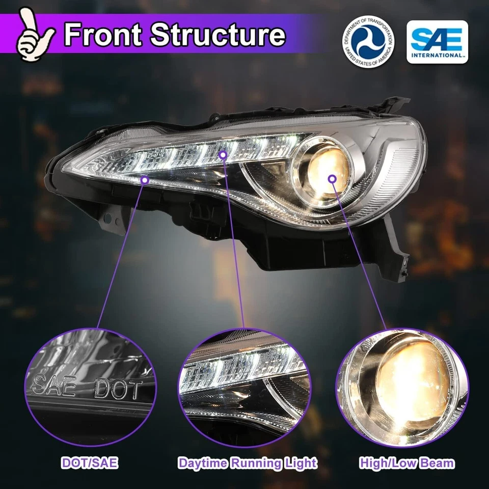 Headlights For 2013-2016 Subaru BRZ /Scion FR-S /Toyota 86 LED Projector Chrome - Image 3 of 4