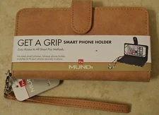 Mundi Get A Grip Smart Phone Holder/ Wristlet Wallet Tan NEW