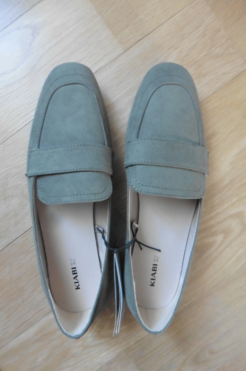 Neuf Chaussures mocassins femme en su dine vert amande kaki T 37
