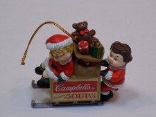 Campbell's Soup Christmas Ornament Holiday 1996 Kids Santa Claus Sled Sleigh Toy