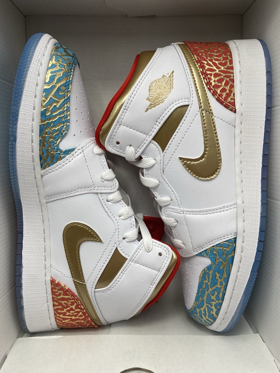 Nike Air Jordan 1 MId SS (GS) White Metallic Gold Shoes