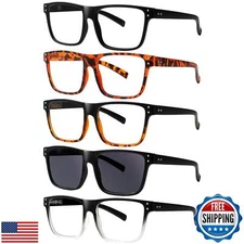 Kerecsen 5 Pack Oversized Reading Glasses Blue Light Blocking Square Large Fr