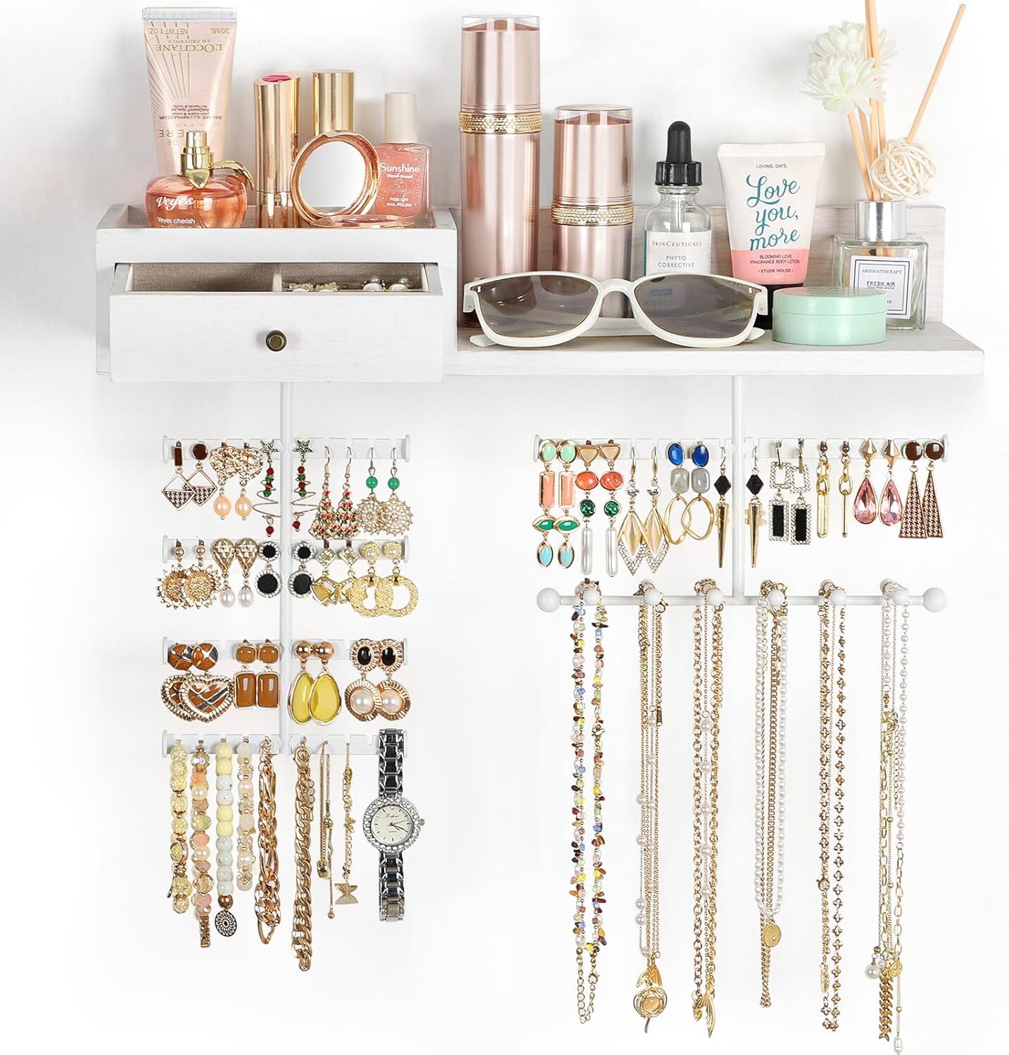 Rustic Wood Drawer Jewelry Organizer Hanging Wall Mounted Holder  