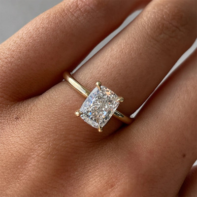 Diamond Ring Lab Created Cushion 1.60 Carat IGI GIA HRD 14k Yellow Gold
