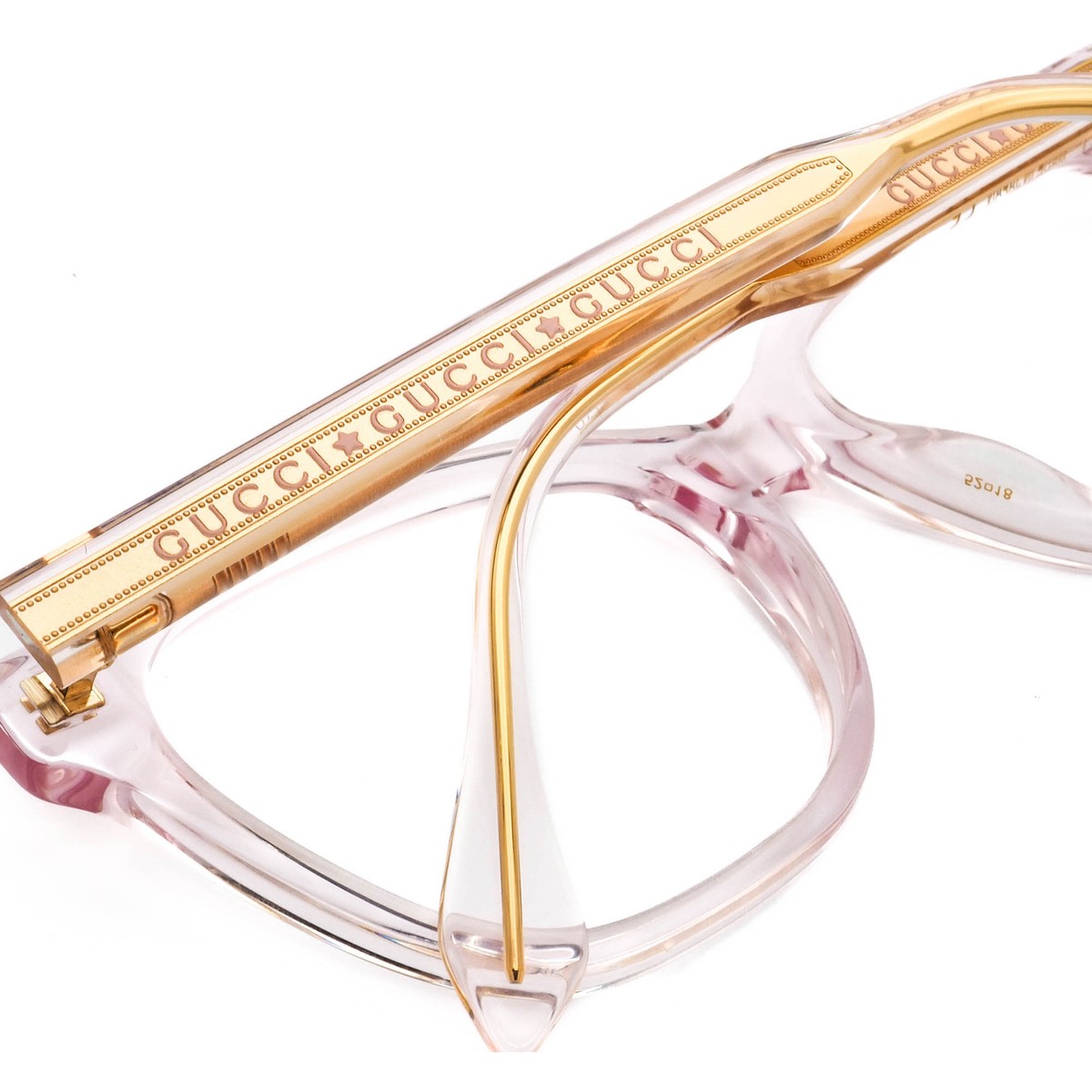 Gucci Eyeglasses GG0566ON 004 Blush Transparent/Gold Square Gucci Eyeglasses GG0566ON 004 Blush Transparent/Gold Square
