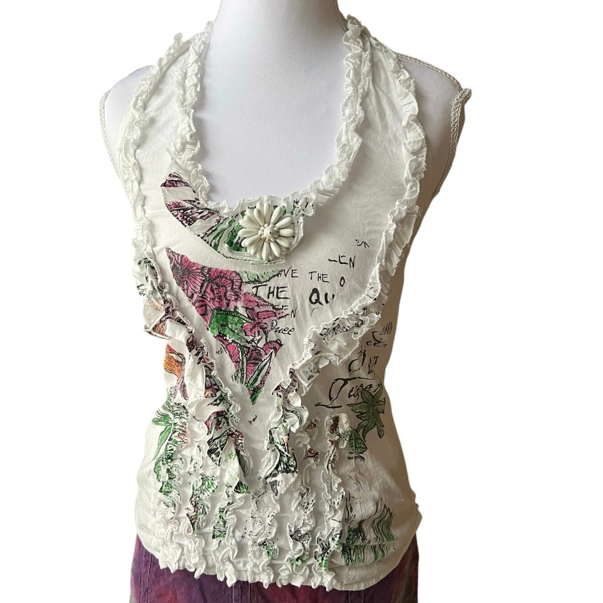 Débardeur Asymétrique Save The Queen Taille S – Top Femme Multicolore Made In Italy