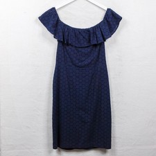 DAVID MEISTER Navy Eyelet Lace Ruffle Off The Shoulder Dress Sz 8