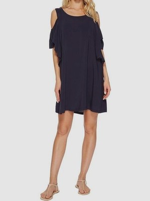 Michael Kors Women's Blue Cold Shoulder Ruffled Cover Up Dress Size S