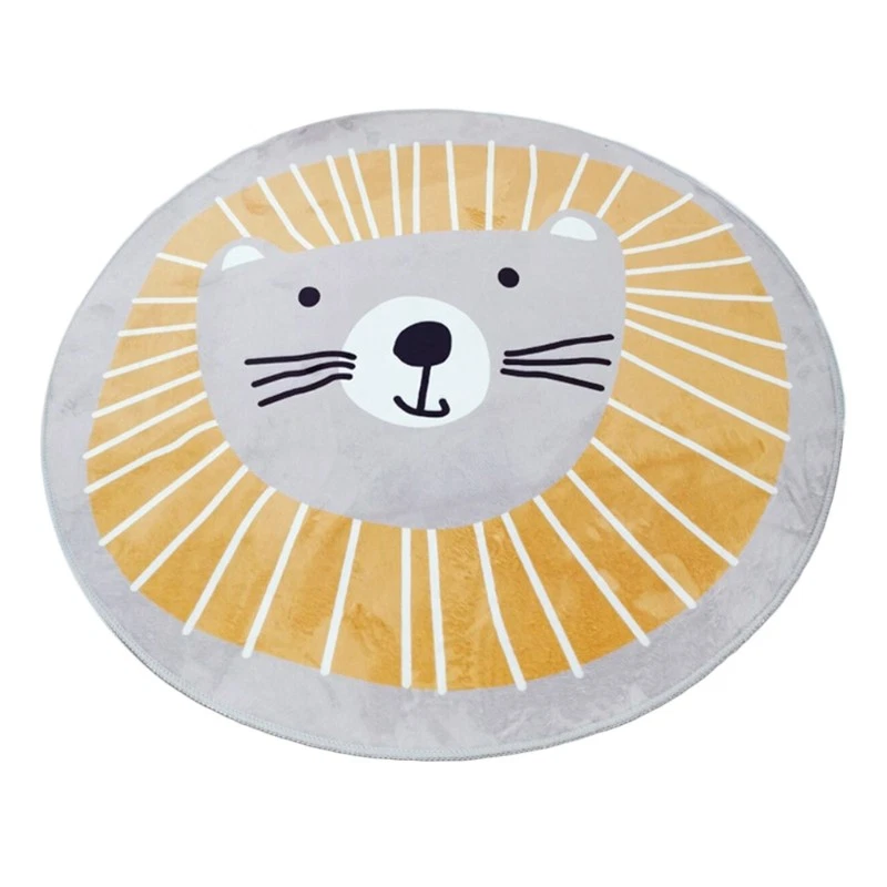 Cartoon Lion Childrens Area Rug Baby Round for Play Crawling Mat Kid Non-Slip Ca