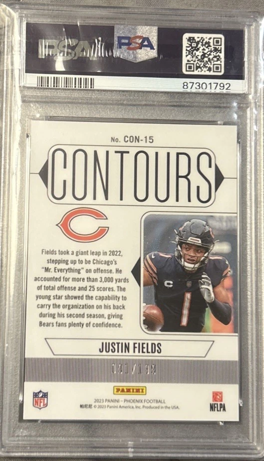 2023 Panini Phoenix Justin Fields Silver Contours-Red  CON-15 /199 PSA-9 Pop 1 - Image 2 of 2