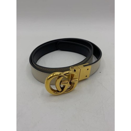 GUCCI Leather Belt, White, Women's, 659418 214351