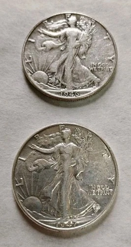 Lot of 2 1946 1947  Walking Liberty Half Dollars-90% Silver Fine+ #L10