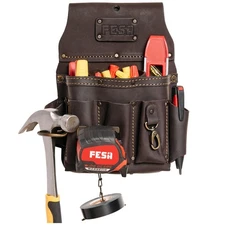 Leather Electrician Tool Pouch - 13-in-1 Top Grain Leather Electrician Pouch ...