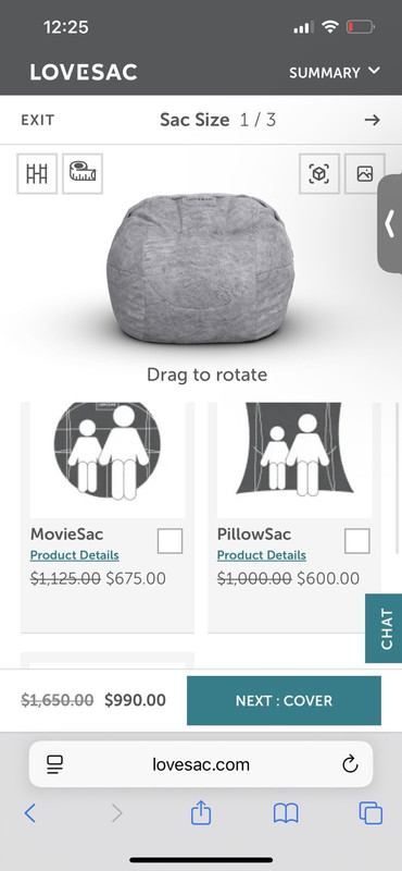Lovesac MovieSac Gray Beanbag Chair 2-Seat Removable Cover Shredded Foam