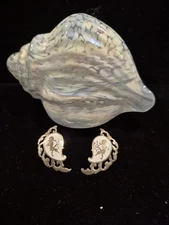 VTG Siam Sterling Silver White Enamel Goddess Earrings 