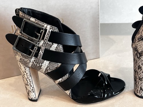 Jimmy Choo Diane 100 Black & Cream Snake Print Sandals Heel Gloss EU 38.5 / US 8 - Picture 9 of 19