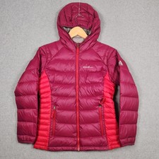 Eddie Bauer Down Puffer Jacket Girls Medium 10/12 Red Pink First Ascent Hooded