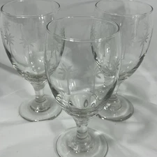 Libbey Etched Palm Tree Water Iced Tea Goblets Set of 3 Beach Tropical Vintage