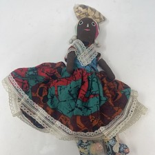60-70s Jamaican Rag Doll Stuffed Caribbean Folk Art Doll Vintage Handmade 10”